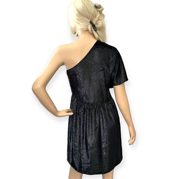 7 FOR ALL MANKIND OneShoulder Metallic Mini Dress In Black Size XL NEW - Picture 11 of 16
